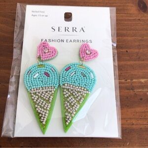 Brand Beaded Serra Ice Cream Cone Earrings with Heart Shapes
